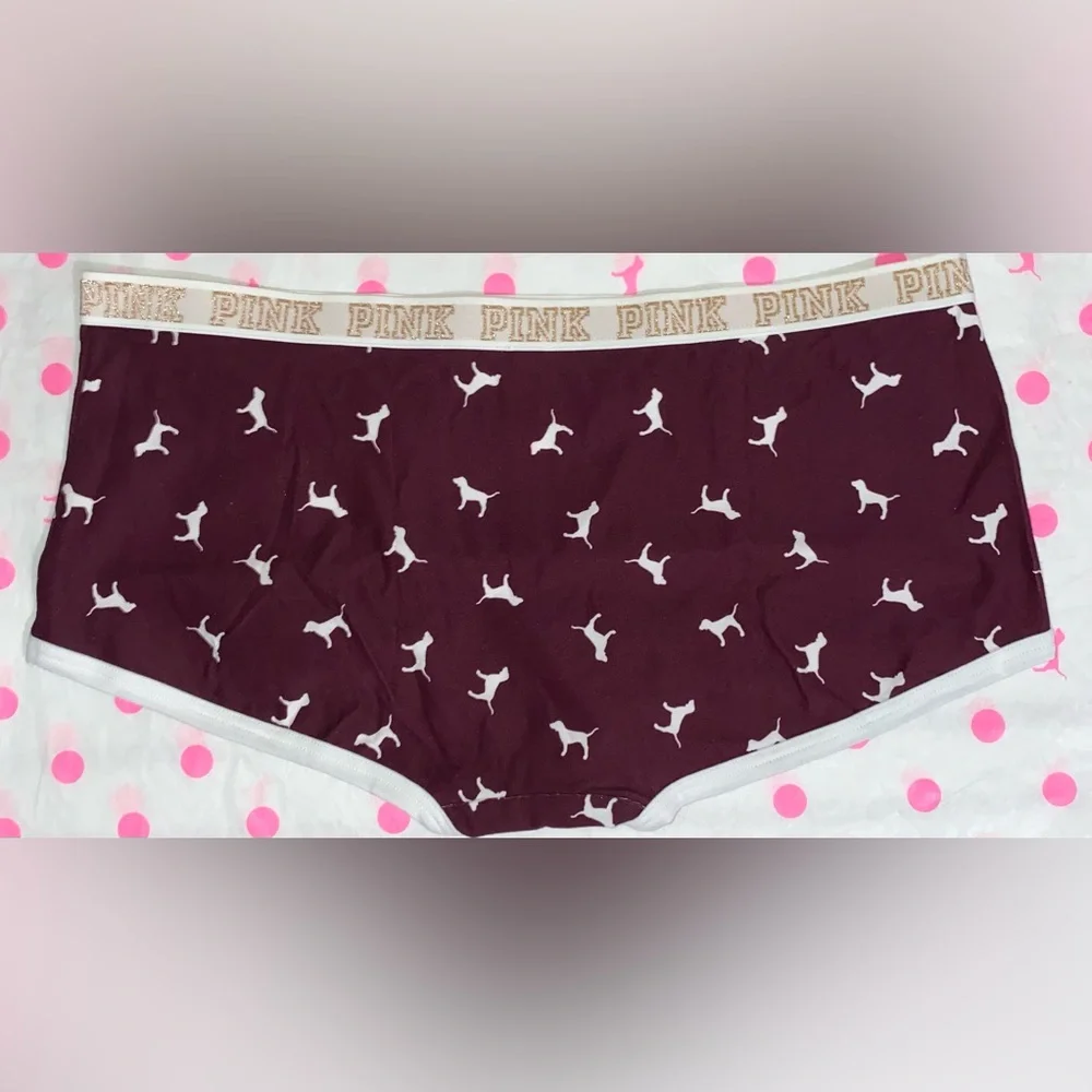 New Victoria’s Secret Pink panties PINK bling sparkle logo boyshort PINK dog